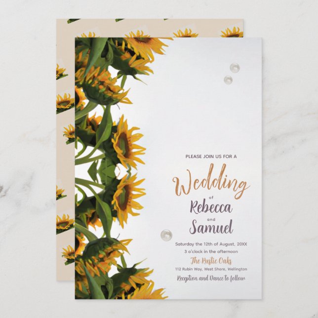 SUNFLOWERS BORDER Invitación a matrimonio simple (Anverso / Reverso)