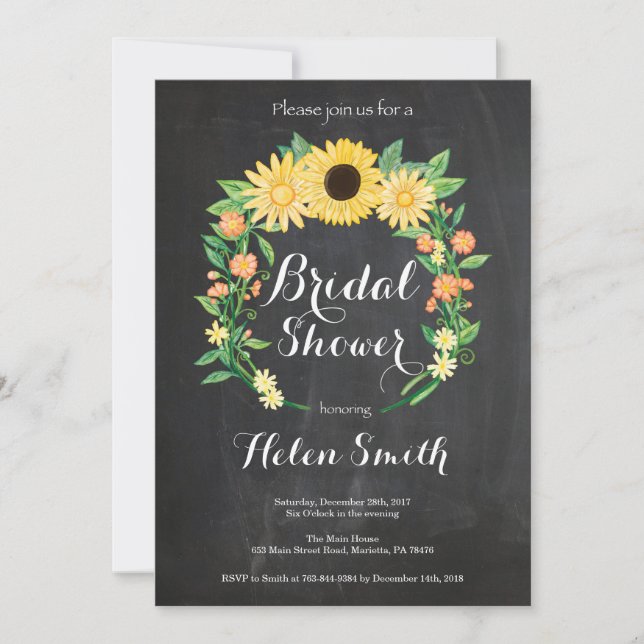Sunflowers Bridal Shower Invitación Chalkboard (Anverso)
