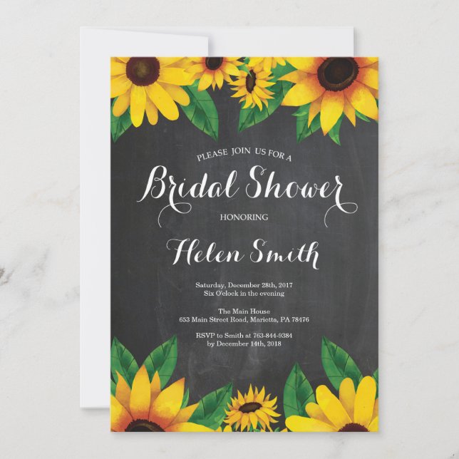 Sunflowers Bridal Shower Invitación Chalkboard (Anverso)
