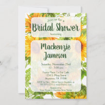 Sunflowers Bridal Shower Invitación Verde Amarillo