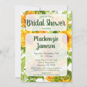Sunflowers Bridal Shower Invitación Verde Amarillo