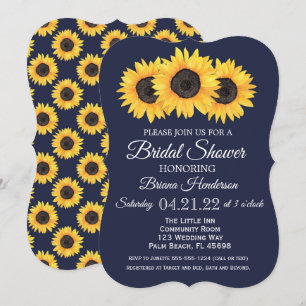 Sunflowers Bridal Shower Invitaciones Country Blue