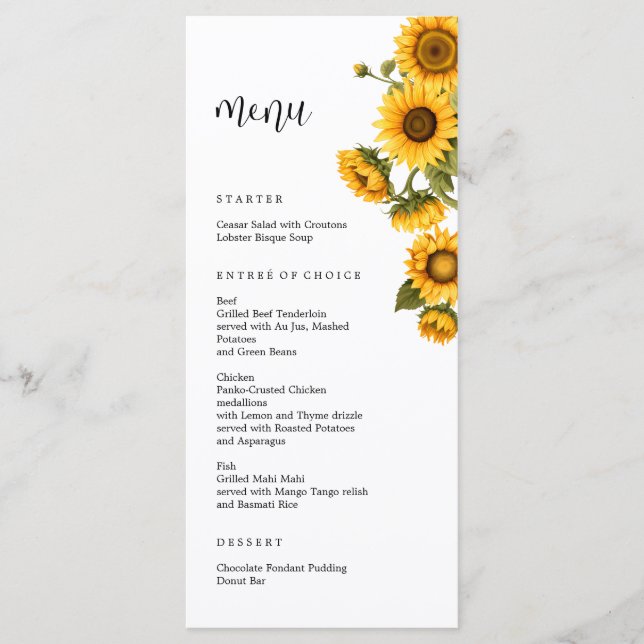 Sunflowers Brillante Bridal Shower Menú (Anverso)