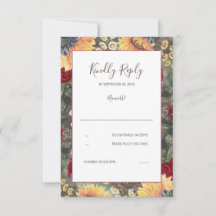 Sunflowers Burgundy Rustic Fall Wedding RSVP
