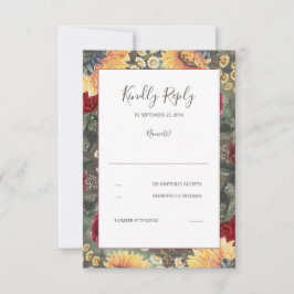 Sunflowers Burgundy Rustic Fall Wedding RSVP