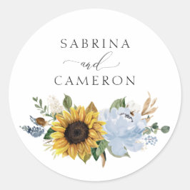 Sunflowers Dusty Blue Floral Elegante Sello para s