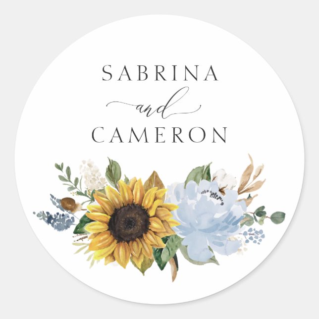 Sunflowers Dusty Blue Floral Elegante Sello para s (Anverso)