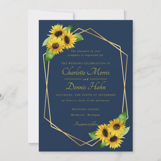 Sunflowers en invitación a la boda de la Armada (Anverso)