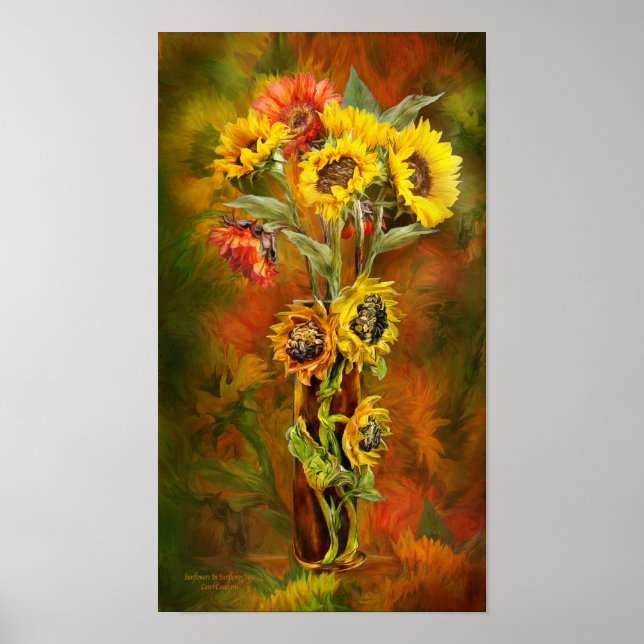Sunflowers En Poster De Arte De La Vasa De Girasol (Frente)