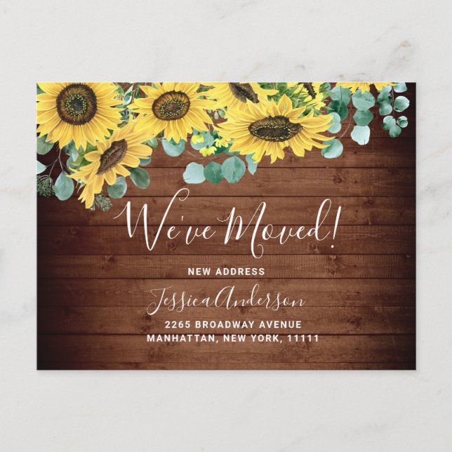 Sunflowers Eucalyptus Rustic Moving Invitación (Anverso)
