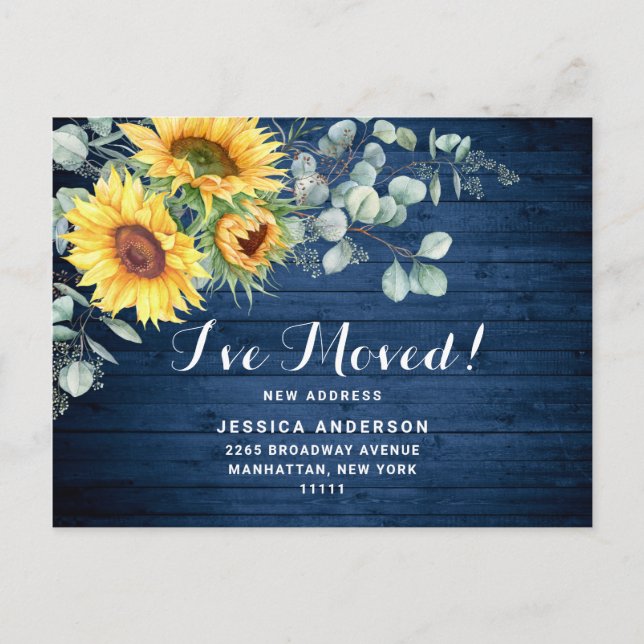 Sunflowers Eucalyptus Rustic Moving Invitación (Anverso)