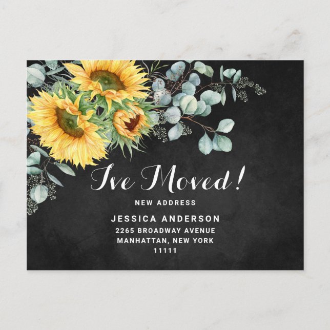 Sunflowers Eucalyptus Rustic Moving Invitación (Anverso)