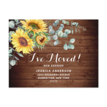 Sunflowers Eucalyptus Rustic Moving Invitación
