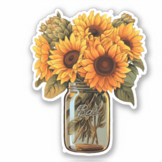 Sunflowers in Mason Jar Pegatina