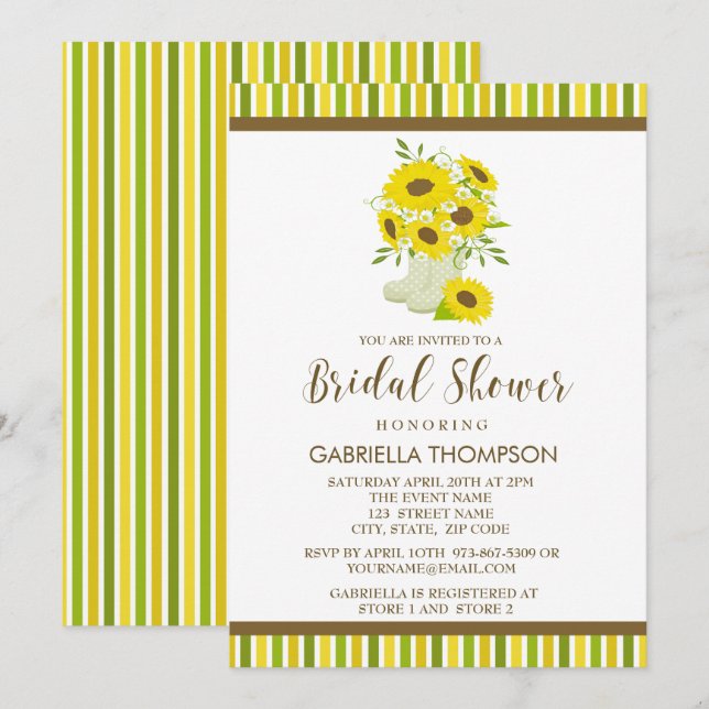 Sunflowers In Rain Boots Bridal Shower Invitación (Anverso / Reverso)