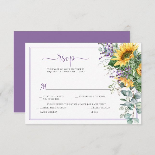 Sunflowers Lavender Eucalyptus Greenery RSVP (Anverso / Reverso)