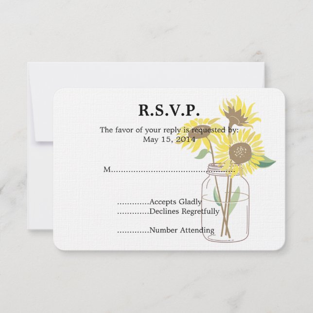Sunflowers Mason Jar Wedding RSVP (Anverso)