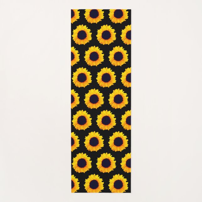 Sunflowers Naranja Amarilla Black Floral Yoga Mat (Anverso)