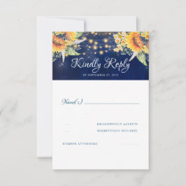 Sunflowers Navy Blue Rustic Wedding RSVP