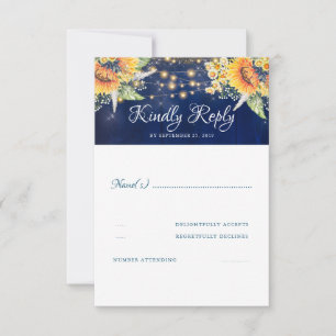 Sunflowers Navy Blue Rustic Wedding RSVP