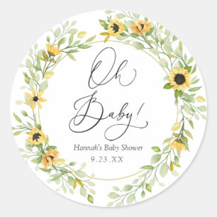 Sunflowers Oh baby Favor Classic Round Pegatina
