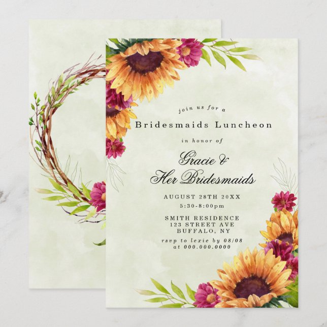 Sunflowers Pink Bridesmaids Invitaciones para el a (Anverso / Reverso)