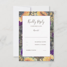 Sunflowers Purple Rustic Fall Wedding RSVP