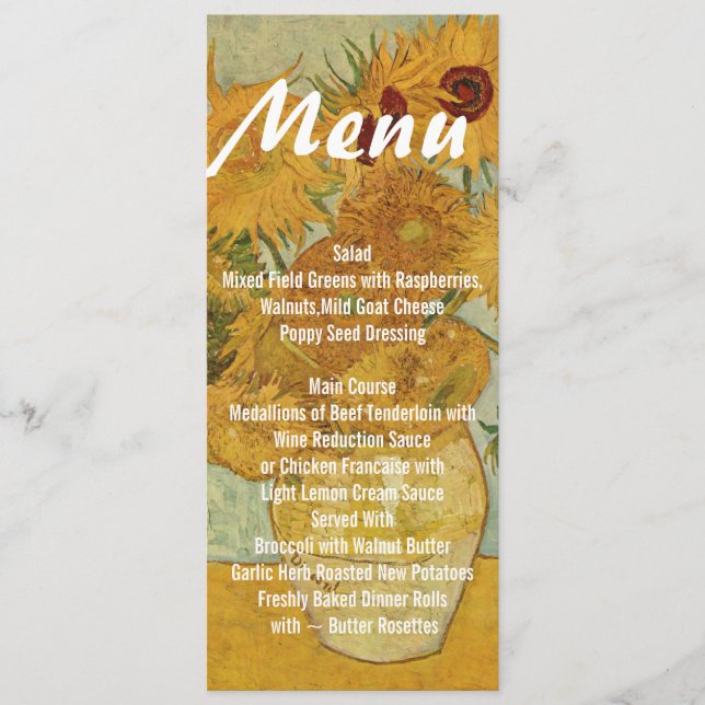 Sunflowers Skinny Boda Table Menu (Anverso)