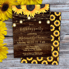 Sunflowers String Lights Birday Party Invitación