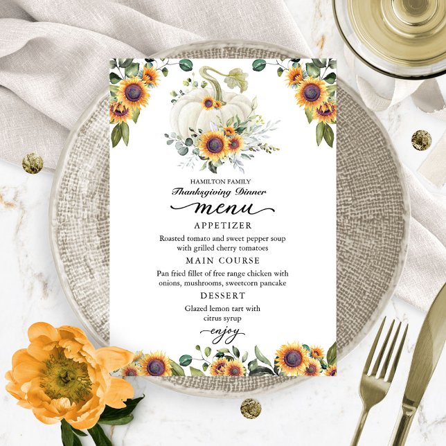 Sunflowers White Pumpkin Menú de la cena de Acción (Subido por el creador)