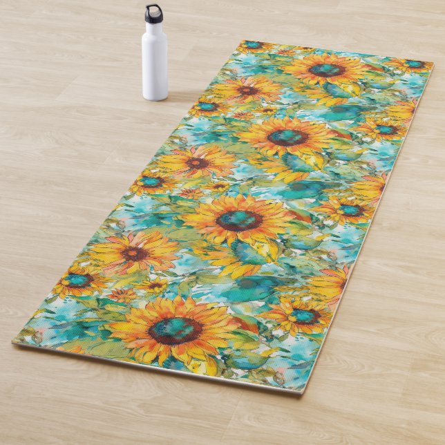 Sunny Blooms: Mat de yoga con flores de girasol (In situ)