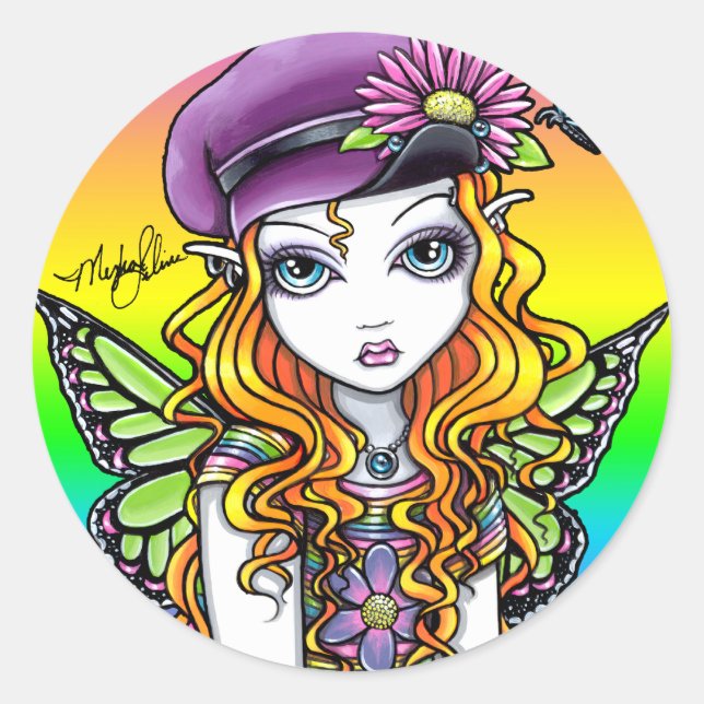 "Sunny" Cuidada Mariposa Arcoiris Pegatinas (Anverso)