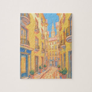 Sunny European Street Jigsaw Puzzle - Arte acogedo