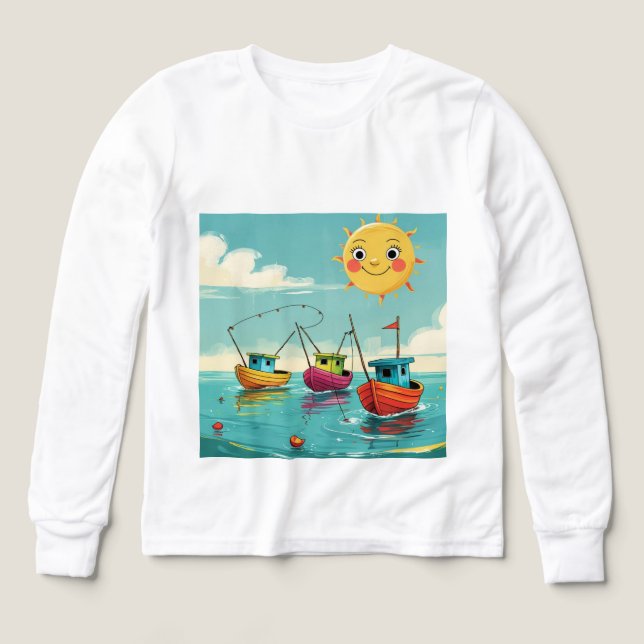 Sunny Fishing Boats – Kids’ Long Sleeve Tee (Diseño frontal)