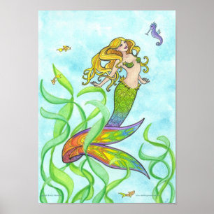 Sunny Mermaid + Fish Fantasma poster de arte