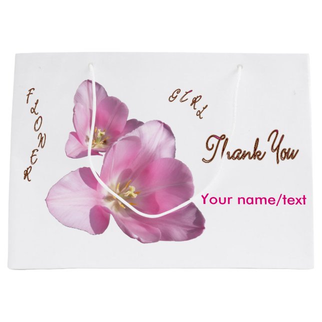 Sunny Pink Tulips Flower Girl Gracias Bolsa De Reg (Anverso)