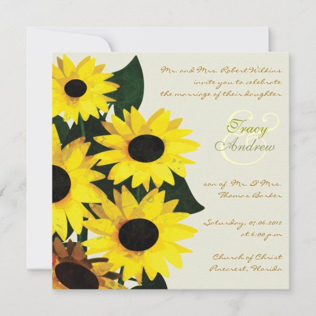 Sunny Sunflowers - Invitaciones de boda (Anverso)