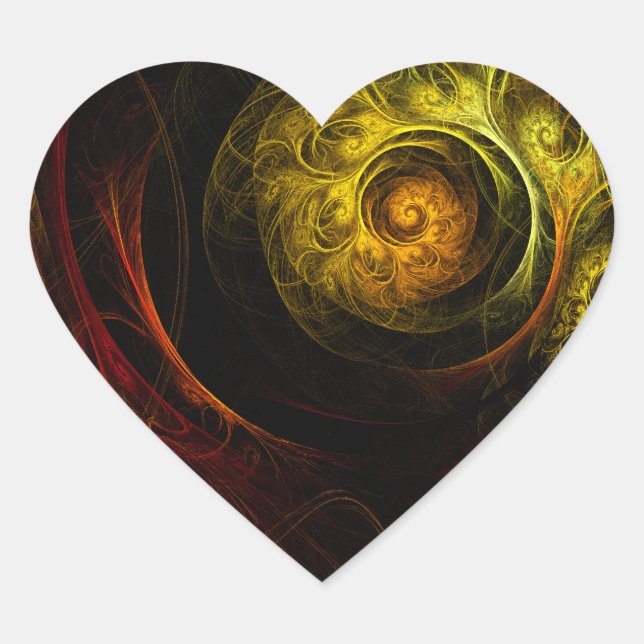 Sunrise Floral Red Abstract Art Heart Pegatina (Anverso)