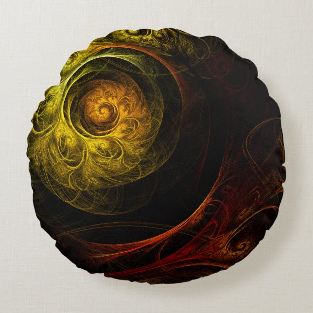 Sunrise Floral Red Abstrato Arte Almohada redonda (Anverso)