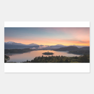 Sunrise over Lake Bled pegatina rectangular