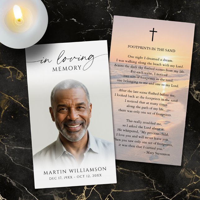 Sunset Beach Footprints Poem Sympathy Prayer Card (Subido por el creador)