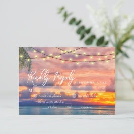 Sunset Beach String Luces Boda Tarjeta RSVP