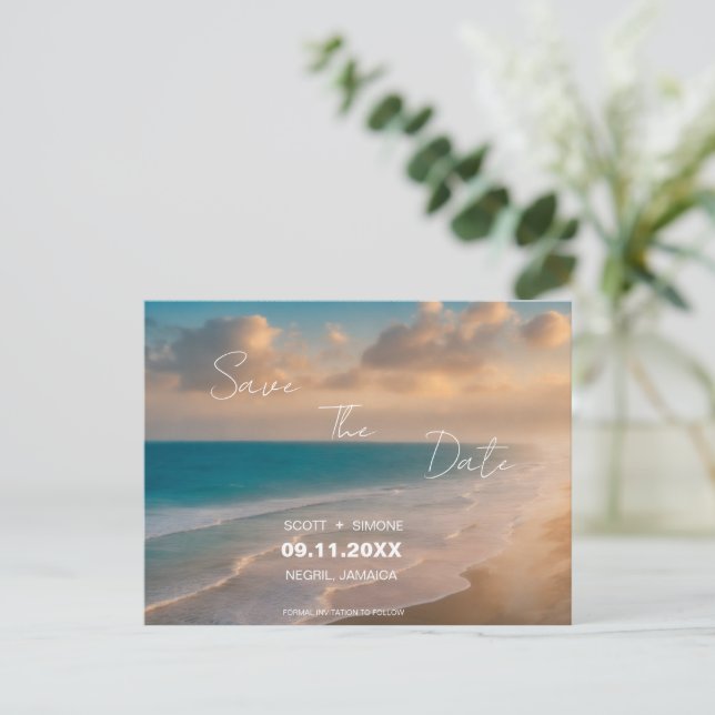 Sunset Beach Wedding Salva La Postales De La Fecha (Anverso de pie)