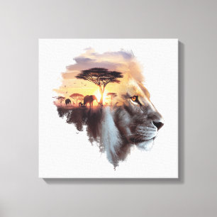Sunset de León Africano - Arte de Fusión de Vida S
