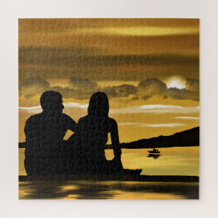 Sunset Lake Jigsaw Puzzle Romantic Love - Pareja