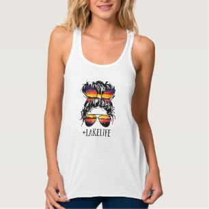 Sunset #Lake Life Messy Bun Tank Top 