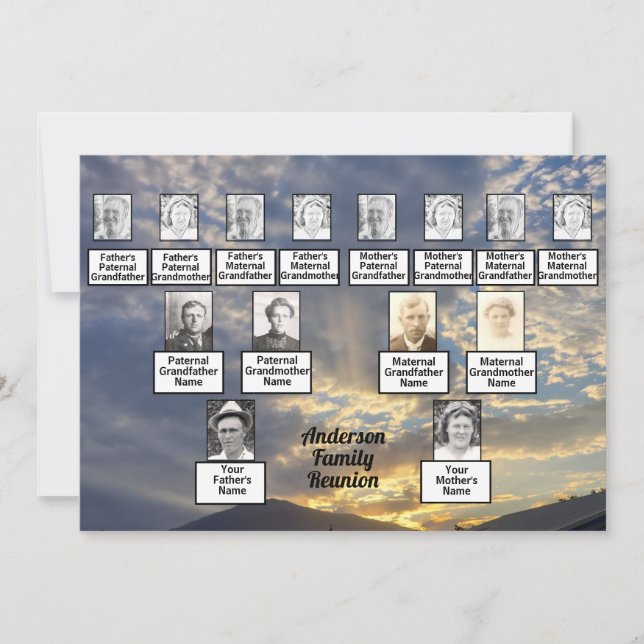 Sunset Rays Invitación a Reunión Familiar de 3 Gen (Anverso)