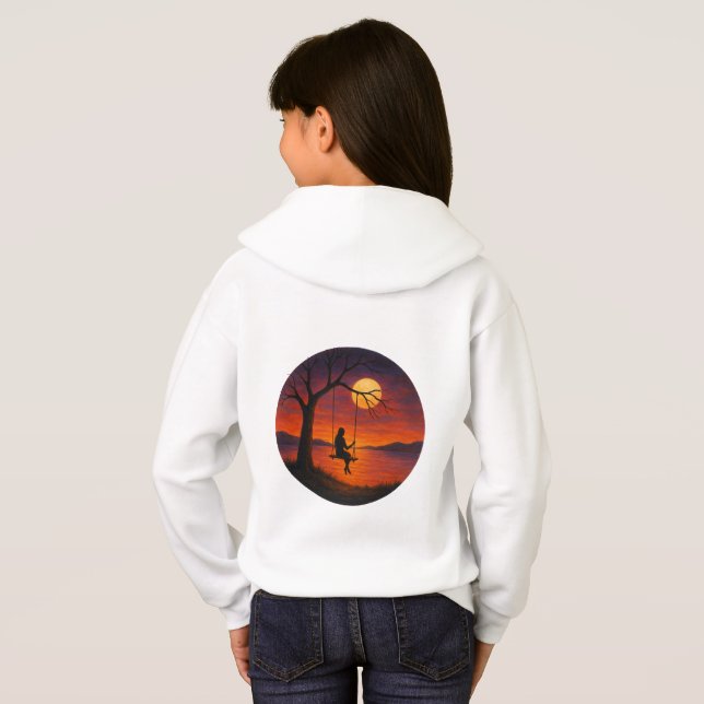 Sunset Silhouette Swing Art Kids’ Hoodie (Reverso completo)