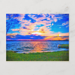Sunset sobre la postal del lago amurallado