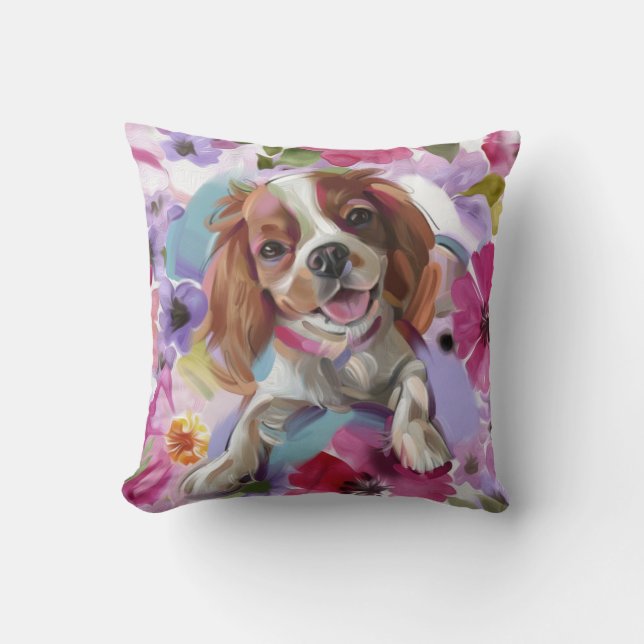 "Sunshine" blenheim cavalier perrito almohada blan (Anverso)